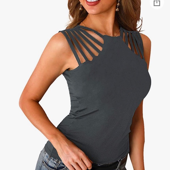 Sleeveless Gray Top, Cute Neckline, Size Med - Picture 1 of 5